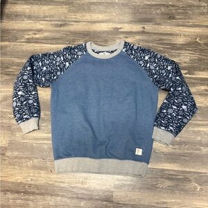 Bellfield Blue Crewneck Sweatshirt with Patterned Navy Sleeves